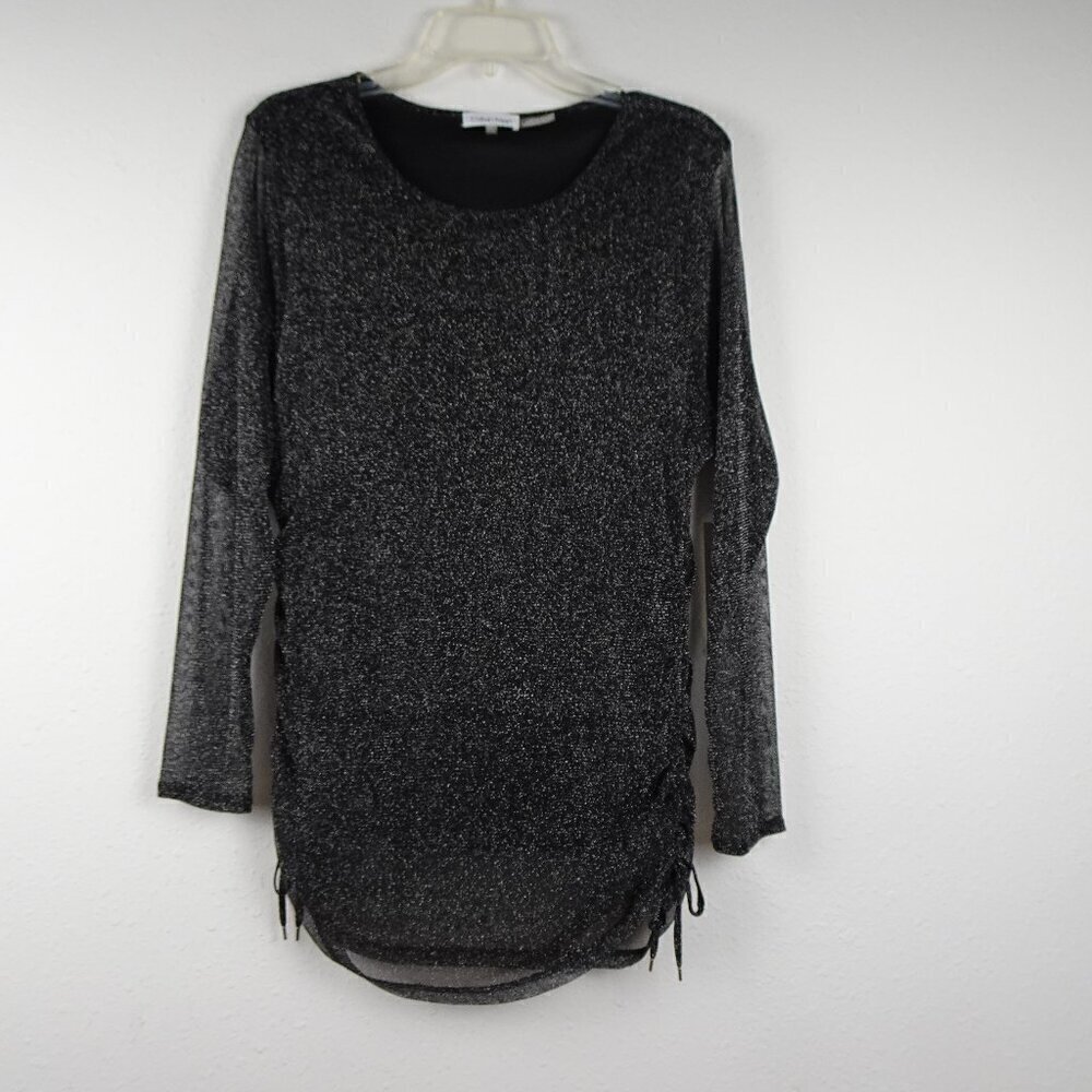 Calvin Klein Sparkle Top Women's Plus Size 2X Black Diamond Dust Sheer Sleeves